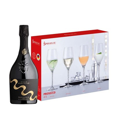 Villa Marcello Prosecco Brut 75cl With A Set Of 4 Spiegelau Prosecco Glasses